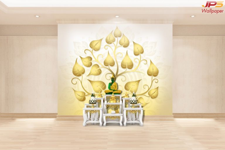 ฉากหลังห้องพระสวยๆ ลายไทยต้นโพธิ์ทอง พื้นหลัง2โทนสี