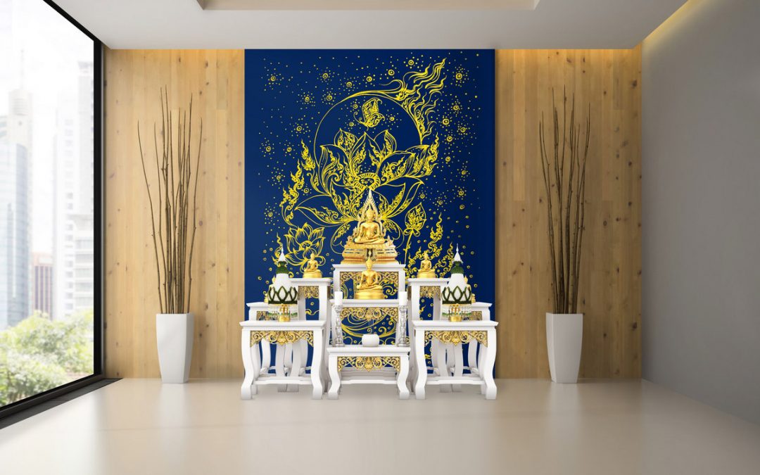 วอเปอร์เปอร์สวยๆติดผนัง ลายดอกบัว ตกแต่งห้องพระให้สวย