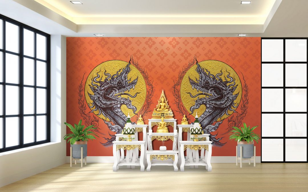 สั่งพิมพ์วอลล์เปเปอร์ ลายพญานาค ตกแต่งห้องพระให้สวยงาม